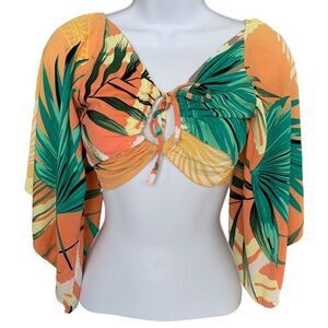 Palm Print O Ring Top Crop Blouse Size M